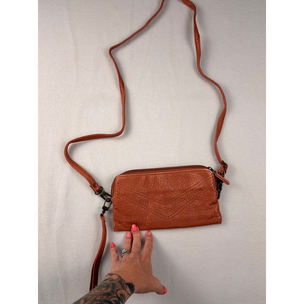 Ampere Creations Terracotta Vegan Leather Crossbody Wristlet Clutch Bag Chevron